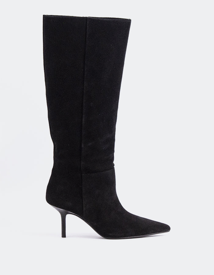 L'INTERVALLE Derry Bottes hautes à talons hauts pour femmes Noir Suède