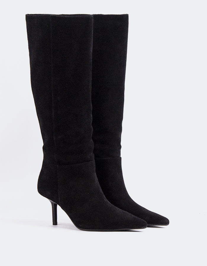 L'INTERVALLE Derry Bottes hautes à talons hauts pour femmes Noir Suède