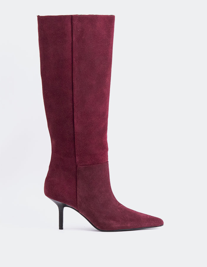 L'INTERVALLE Derry Women's High-Heel Tall Boots Burgundy Suede