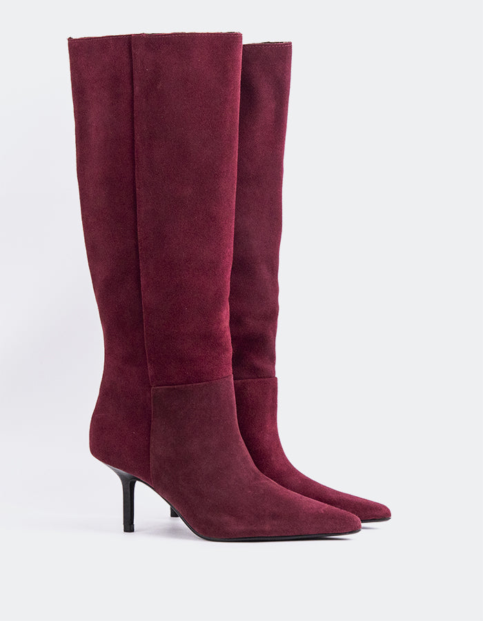 L'INTERVALLE Derry Women's High-Heel Tall Boots Burgundy Suede