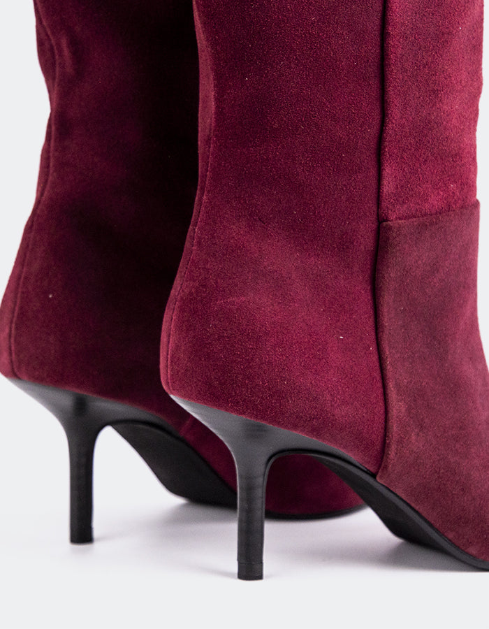 L'INTERVALLE Derry Women's High-Heel Tall Boots Burgundy Suede