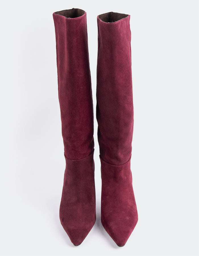 L'INTERVALLE Derry Women's High-Heel Tall Boots Burgundy Suede
