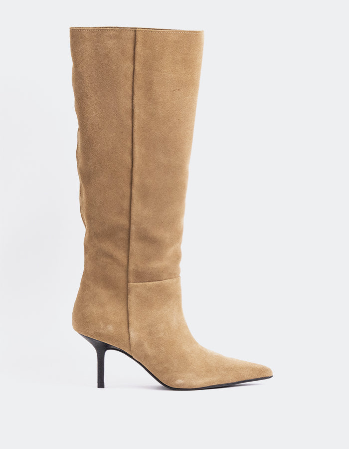 L'INTERVALLE Derry Bottes hautes à talons hauts pour femmes Amande Suède