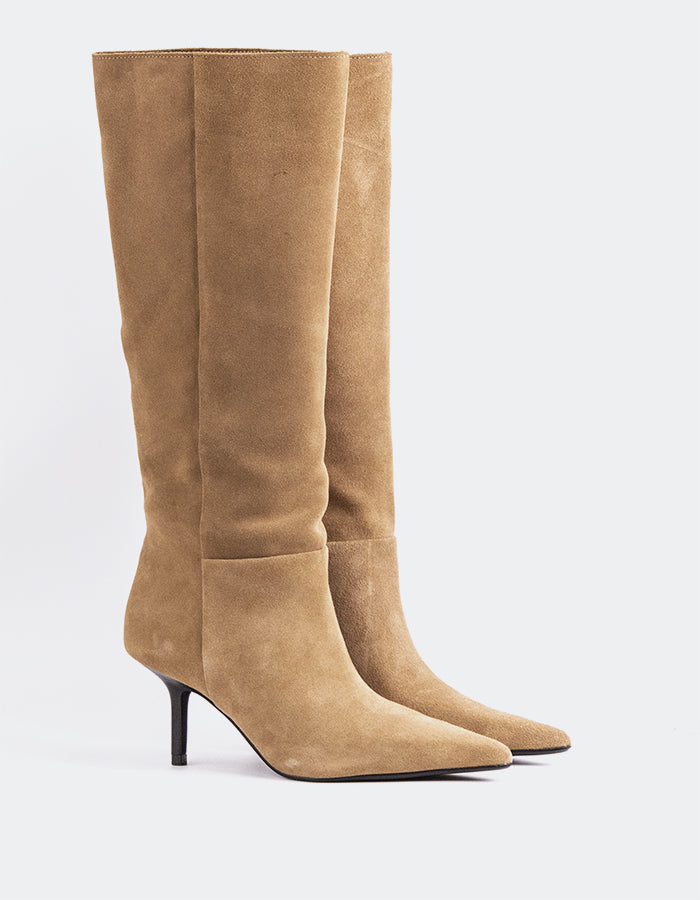 L'INTERVALLE Derry Bottes hautes à talons hauts pour femmes Amande Suède