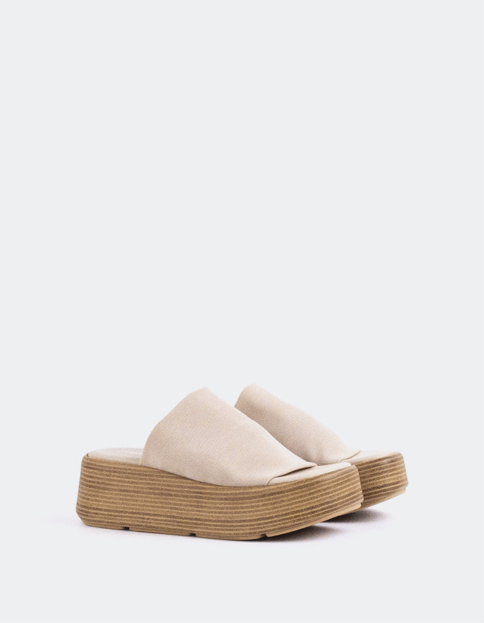 L'INTERVALLE Dory Mule Plateforme Wedge Sandal Cream Lycra (7082626547792)