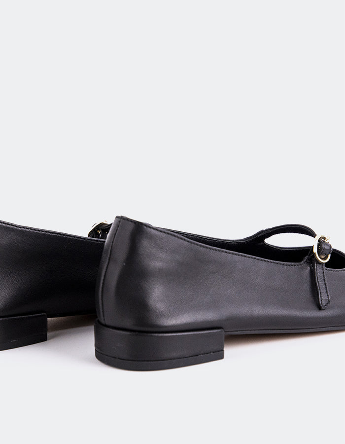 SHELLY SHEN Erynnis Femmes Chaussures Mary Jane Chaussures plates Noir Cuir