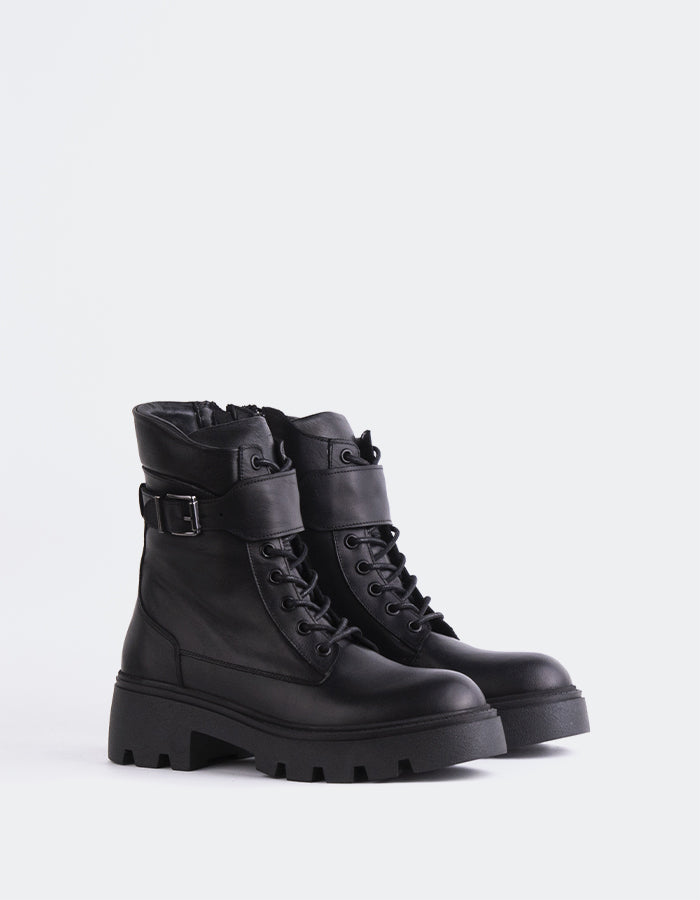 L'INTERVALLE Flensburg Bottes à lacets pour femmes en cuir Noir (7119322644560)