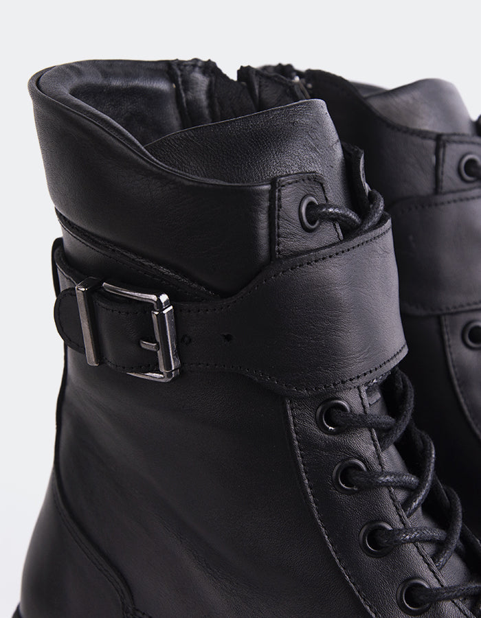 L'INTERVALLE Flensburg Bottes à lacets pour femmes en cuir Noir (7119322644560)