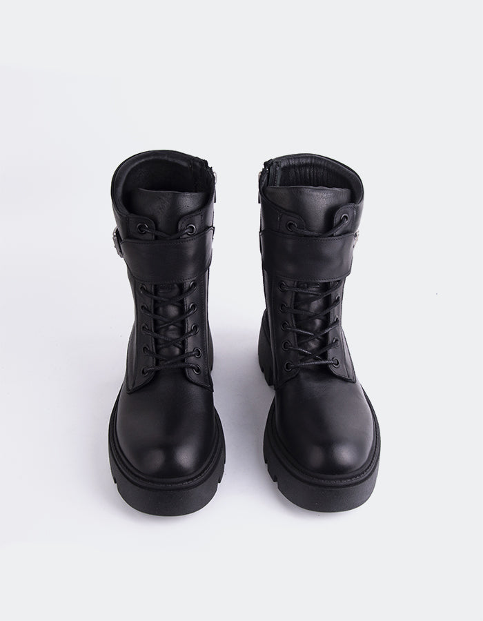 L'INTERVALLE Flensburg Bottes à lacets pour femmes en cuir Noir (7119322644560)