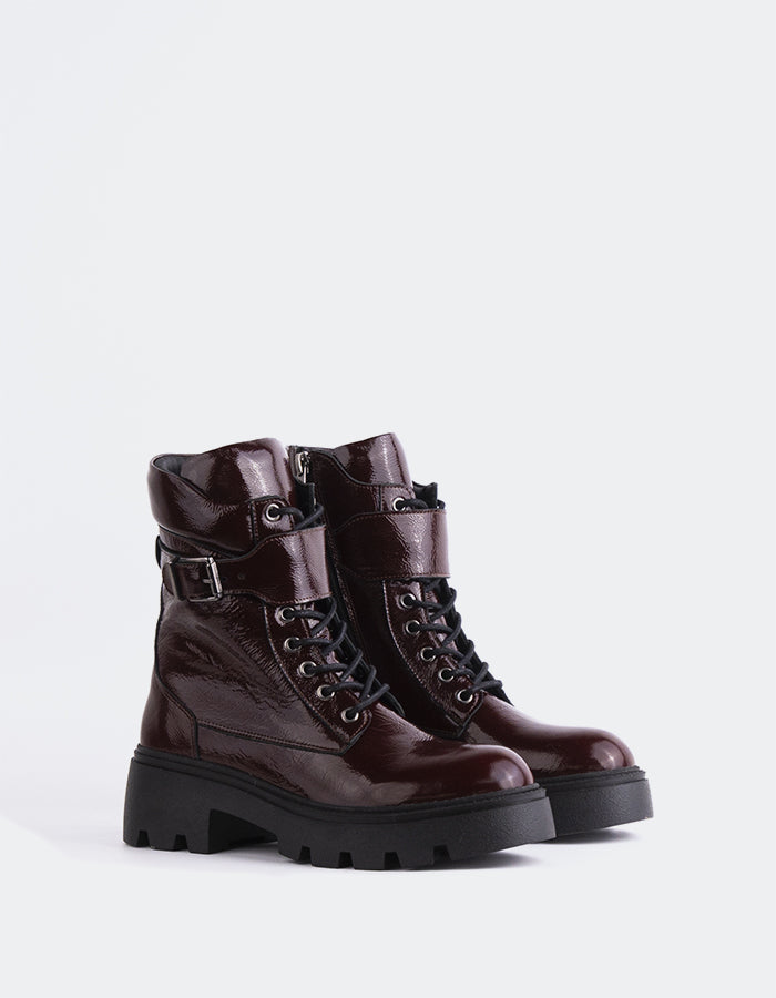 L'INTERVALLE Flensburg Women's Lace Up Ankle Boots Burgundy Patent Leather