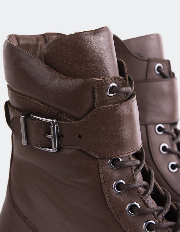 L'INTERVALLE Flensburg Bottes à lacets pour femmes en cuir Brun (7119322415184)