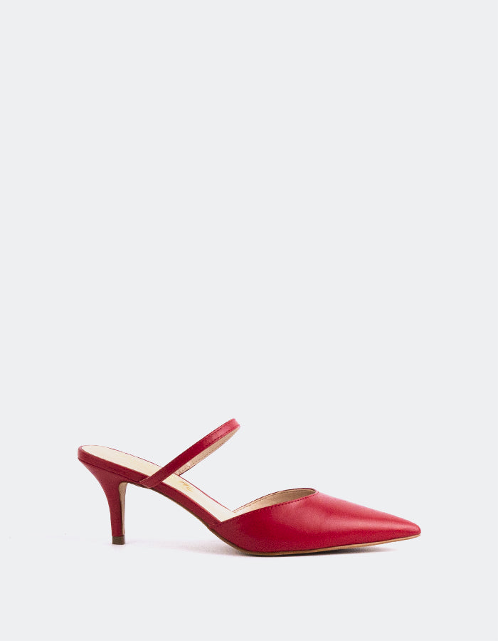 L'INTERVALLE Forsythia Femmes Strap Mule Chaussures Rouge Cuir