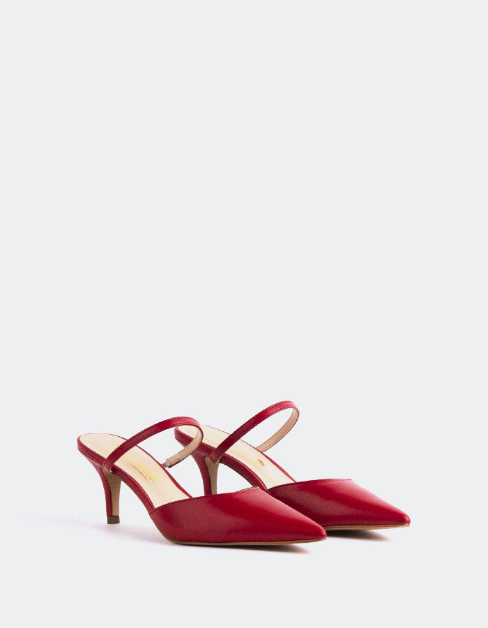 L'INTERVALLE Forsythia Femmes Strap Mule Chaussures Rouge Cuir