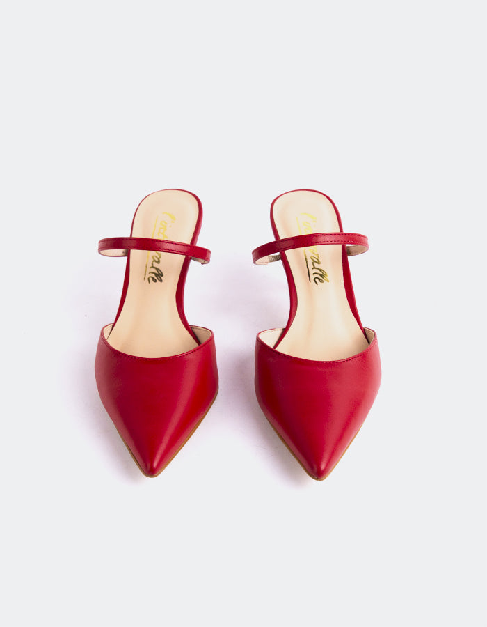 L'INTERVALLE Forsythia Femmes Strap Mule Chaussures Rouge Cuir