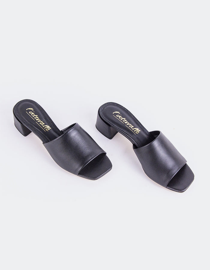 L'INTERVALLE Fortunata Chaussure Mule Sandale Femme Noir Cuir