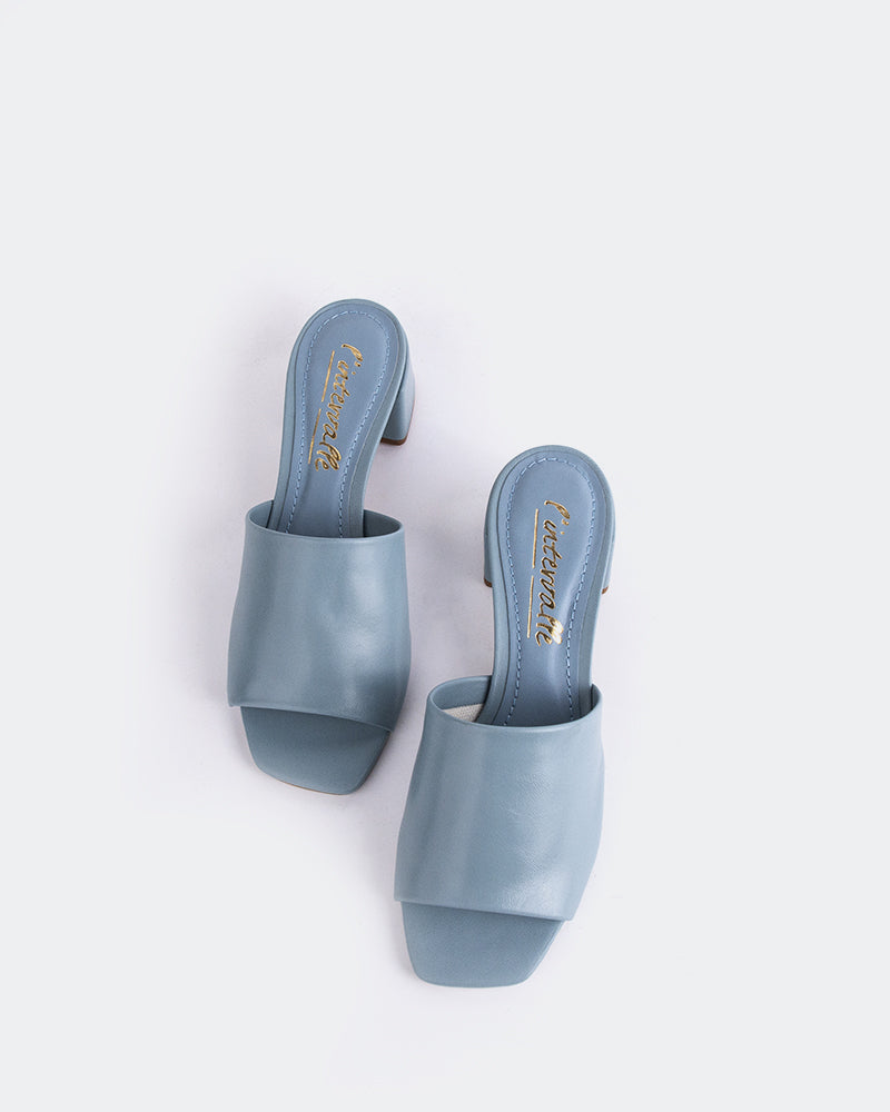 L'INTERVALLE Fortunata Chaussure Mule Sandale Femme Bleu Cuir
