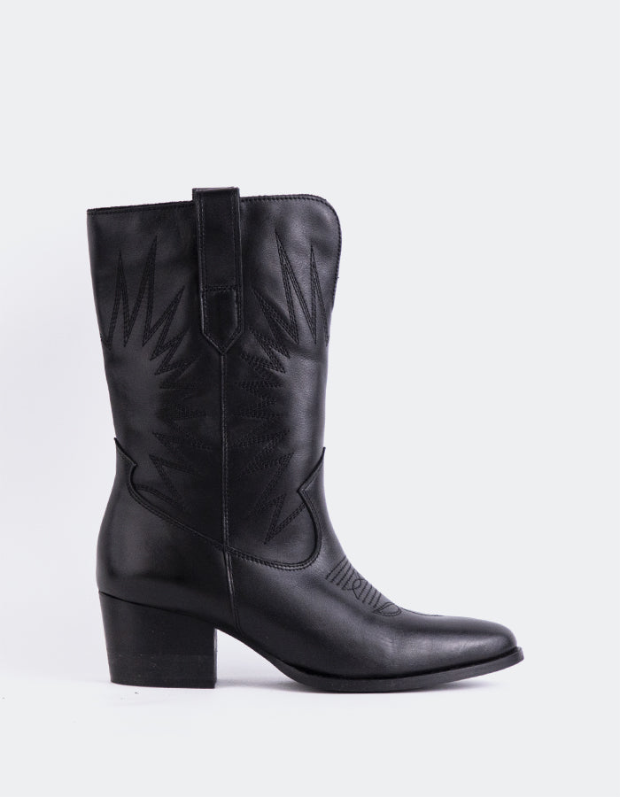 L'INTERVALLE Freyr Bottes western pour femmes Cuir Noir