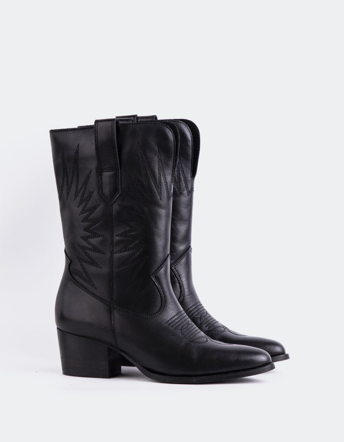 L'INTERVALLE Freyr Bottes western pour femmes Cuir Noir