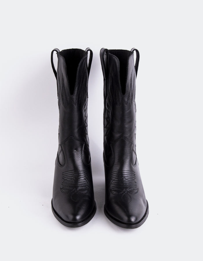 L'INTERVALLE Freyr Bottes western pour femmes Cuir Noir