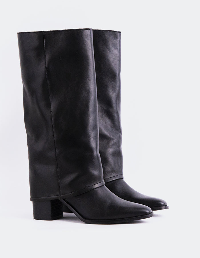 L'INTERVALLE Frigg Women's Tall Fold-Over Boots Black Leather