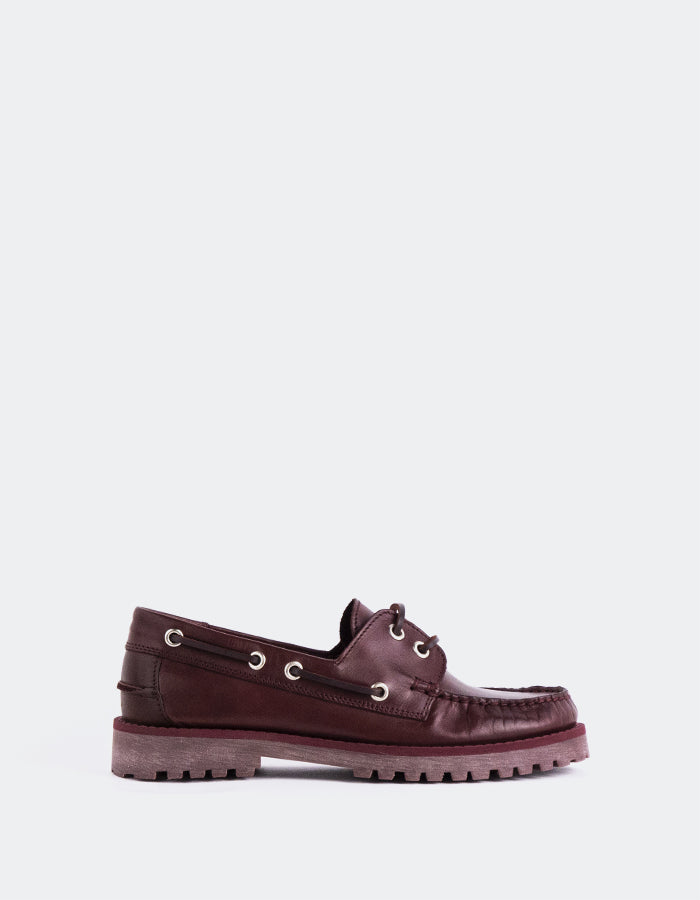 L'INTERVALLE Gaia Women's Boat Shoe Loafer Burgundy Leather