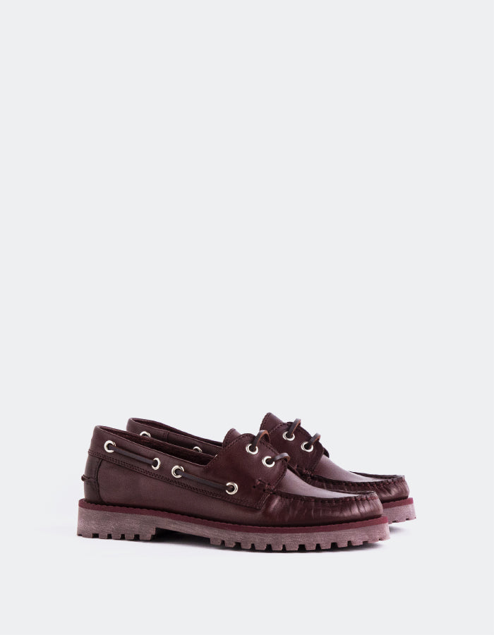 L'INTERVALLE Gaia Women's Boat Shoe Loafer Burgundy Leather