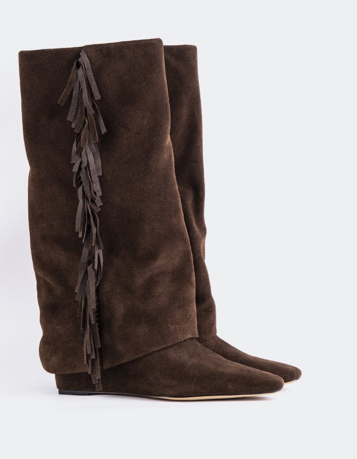 L'INTERVALLE Galvani Bottes hautes à rabat pour femmes Brun Suède