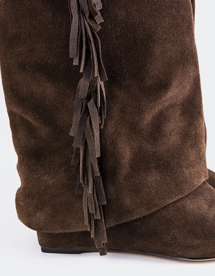 L'INTERVALLE Galvani Bottes hautes à rabat pour femmes Brun Suède