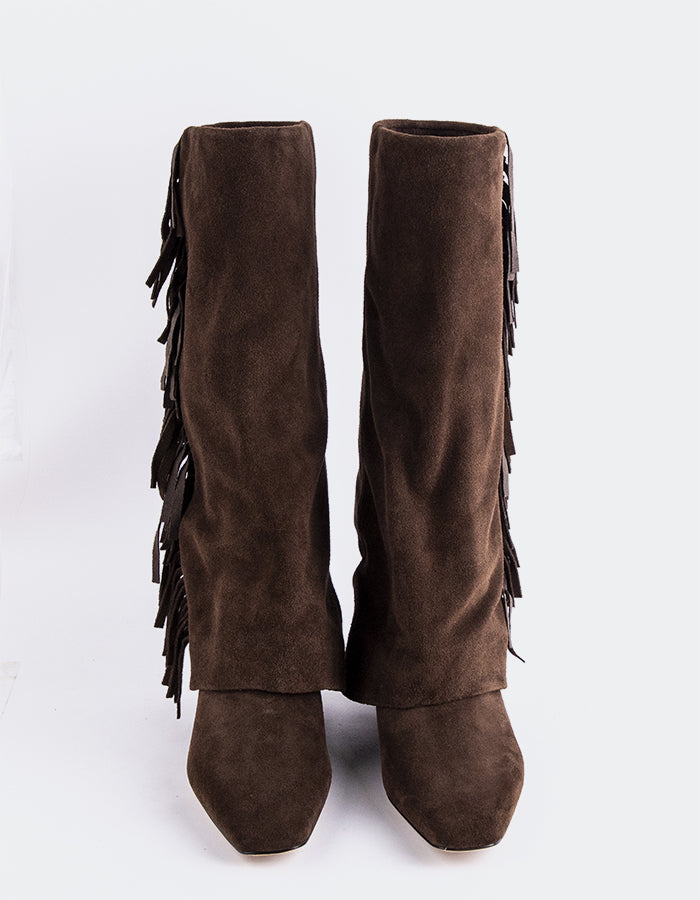 L'INTERVALLE Galvani Bottes hautes à rabat pour femmes Brun Suède