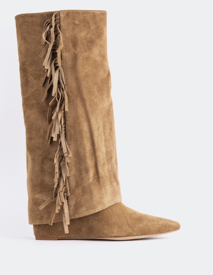 L'INTERVALLE Galvani Bottes hautes à rabat pour femmes Amande Suède