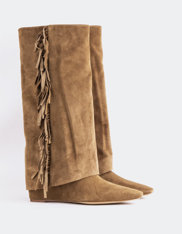 L'INTERVALLE Galvani Bottes hautes à rabat pour femmes Amande Suède