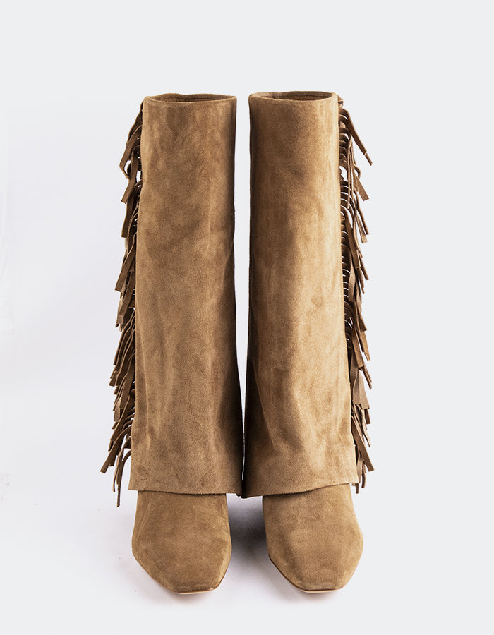 L'INTERVALLE Galvani Bottes hautes à rabat pour femmes Amande Suède