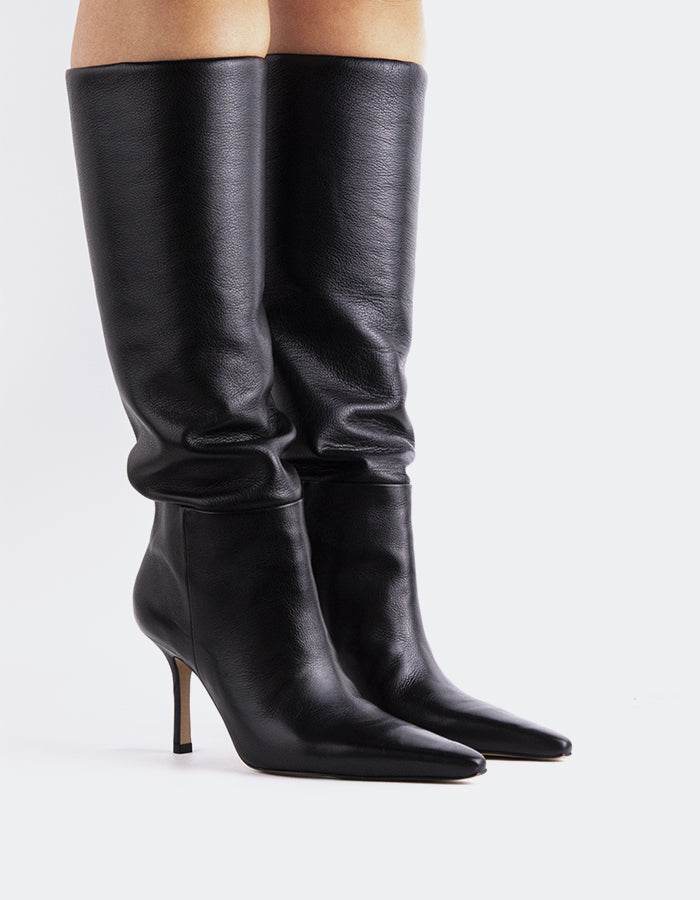 L'INTERVALLE Gladez Women's Tall High-Heel Boots Black Leather