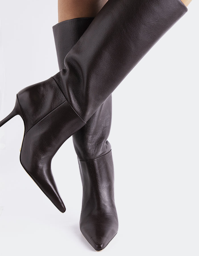 L'INTERVALLE Gladez Bottes hautes à talon pour femmes en cuir Brun