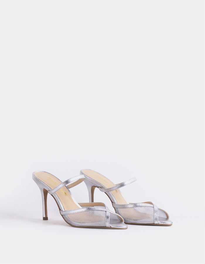 L'INTERVALLE Gloxinia Women's Strap Mule Sandals Silver Metal

