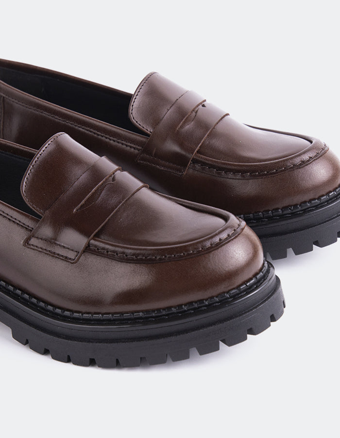 L'INTERVALLE Goffredo Women's Penny Loafers Brown Leather