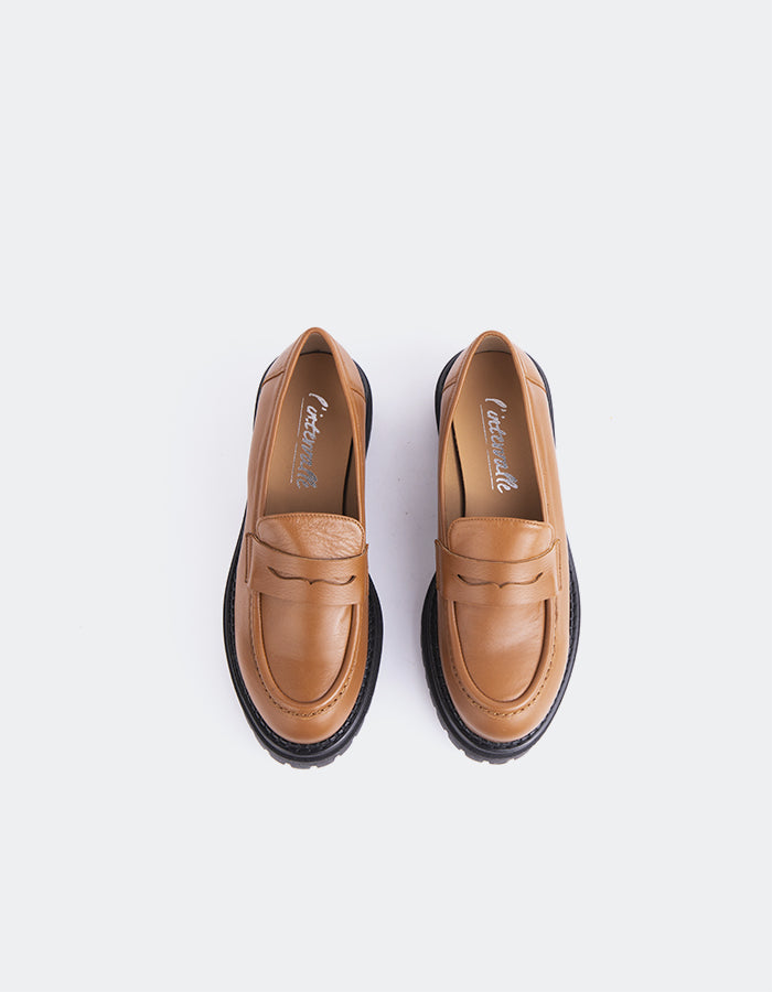 L'INTERVALLE Goffredo Women's Penny Loafers Tan Leather