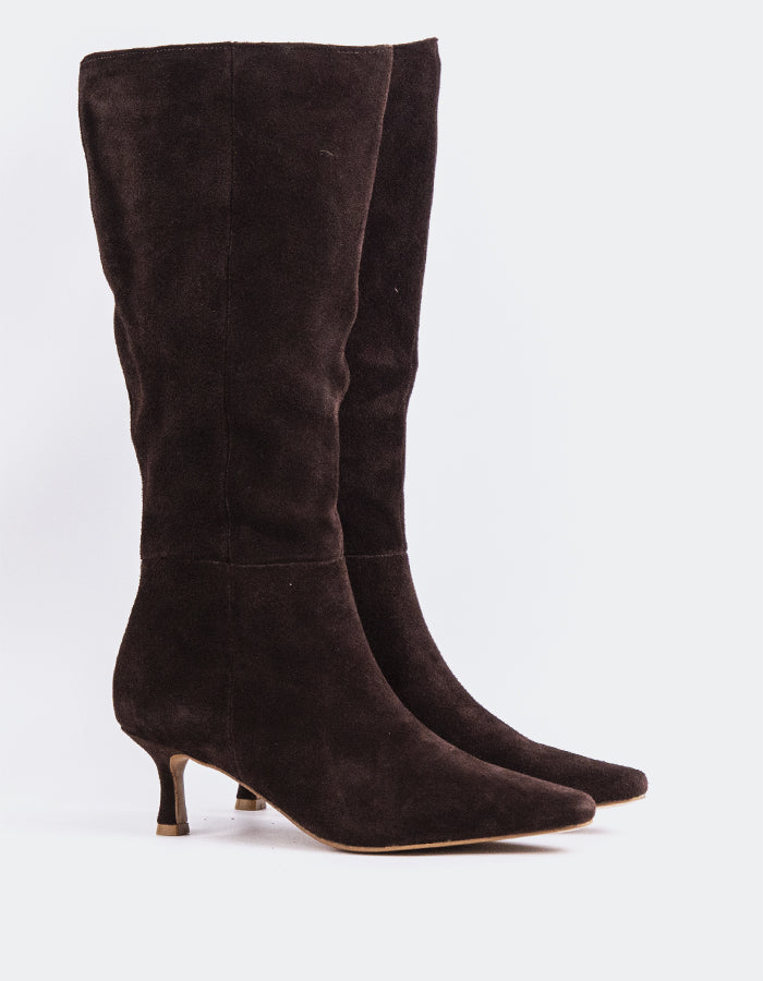L'INTERVALLE Golfito Bottes hautes pour femmes Chocolat Suède