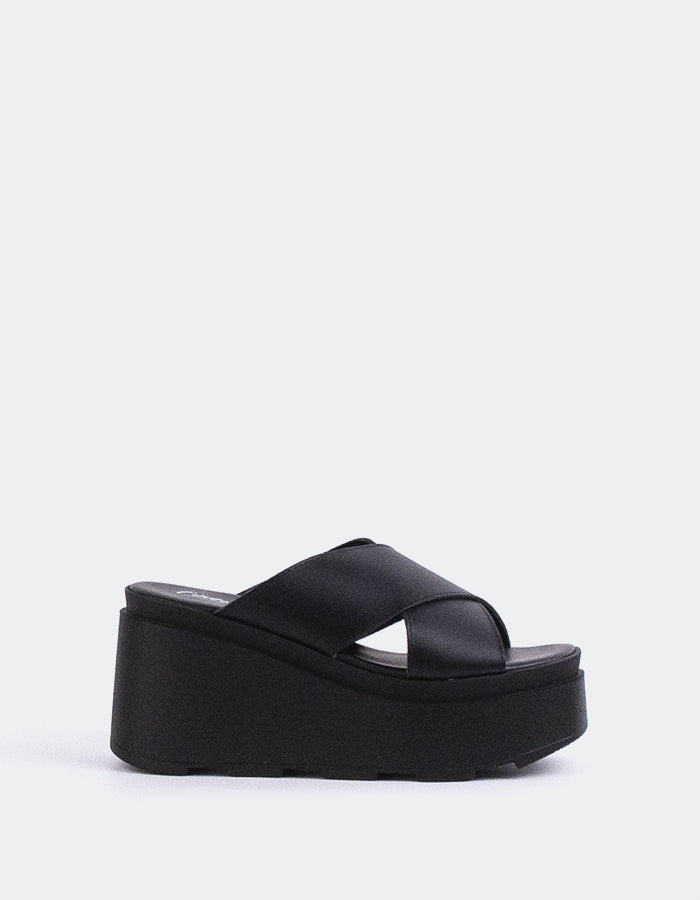 L'INTERVALLE Grateful Mule Plateforme Wedge Sandal Noir Cuir