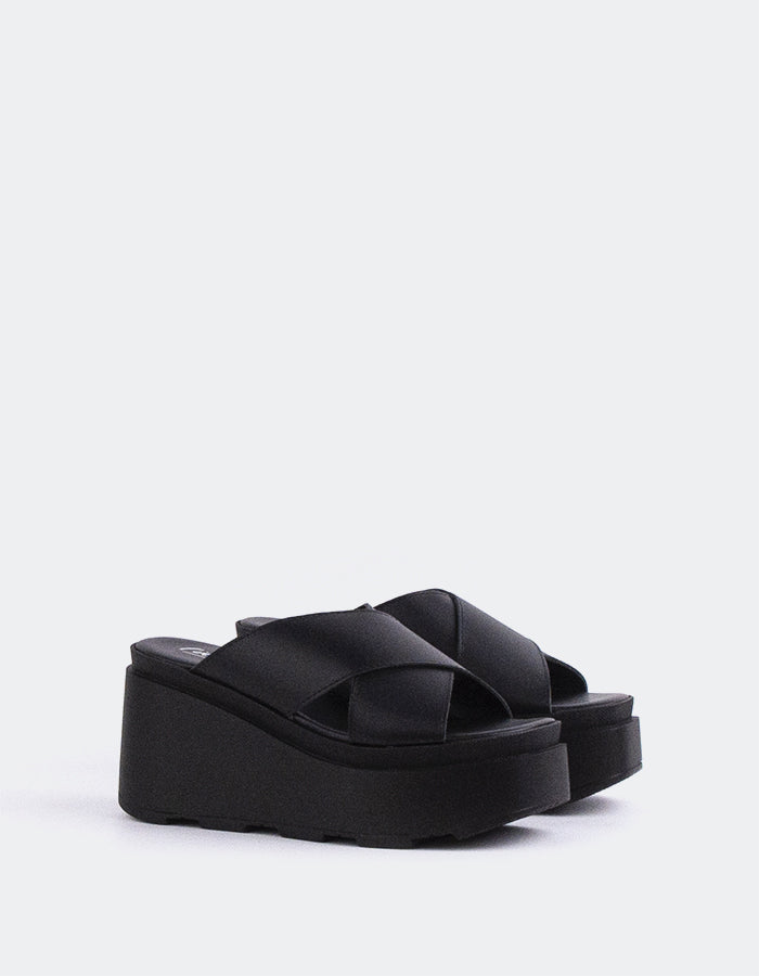 L'INTERVALLE Grateful Mule Plateforme Wedge Sandal Noir Cuir