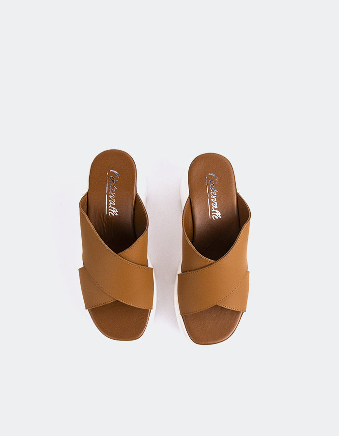 L'INTERVALLE Grateful Mule Plateforme Wedge Sandal Brun Cuir