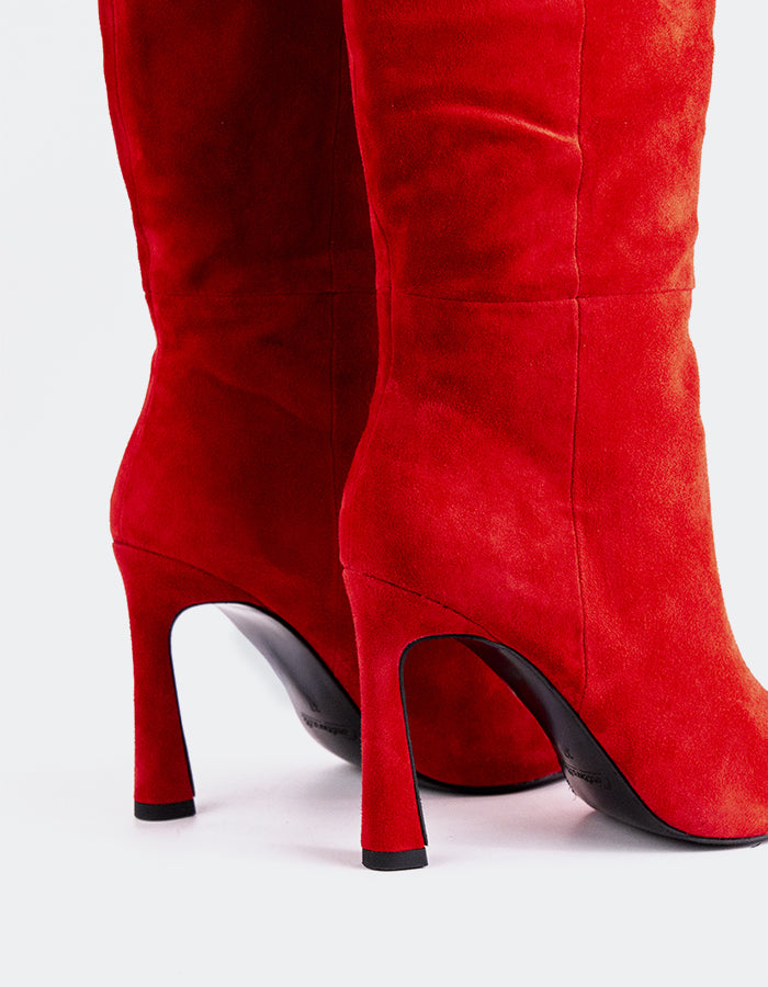 L'INTERVALLE Bottes hautes à talons hauts pour femmes Grimani Rouge Suède
