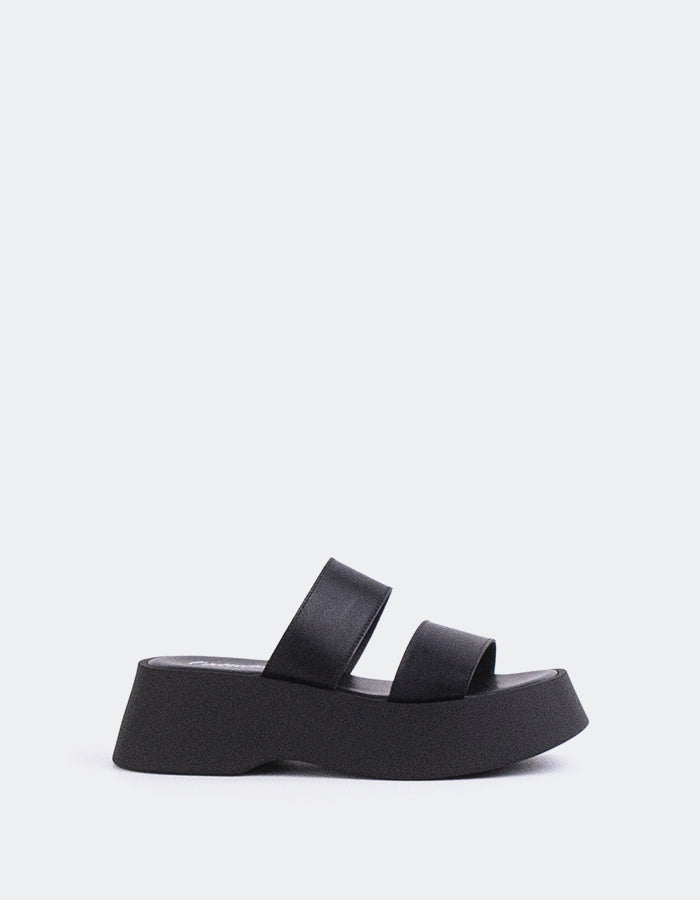 L'INTERVALLE Happy Women's Mule Plateforme Wedge Sandal Noir Leather