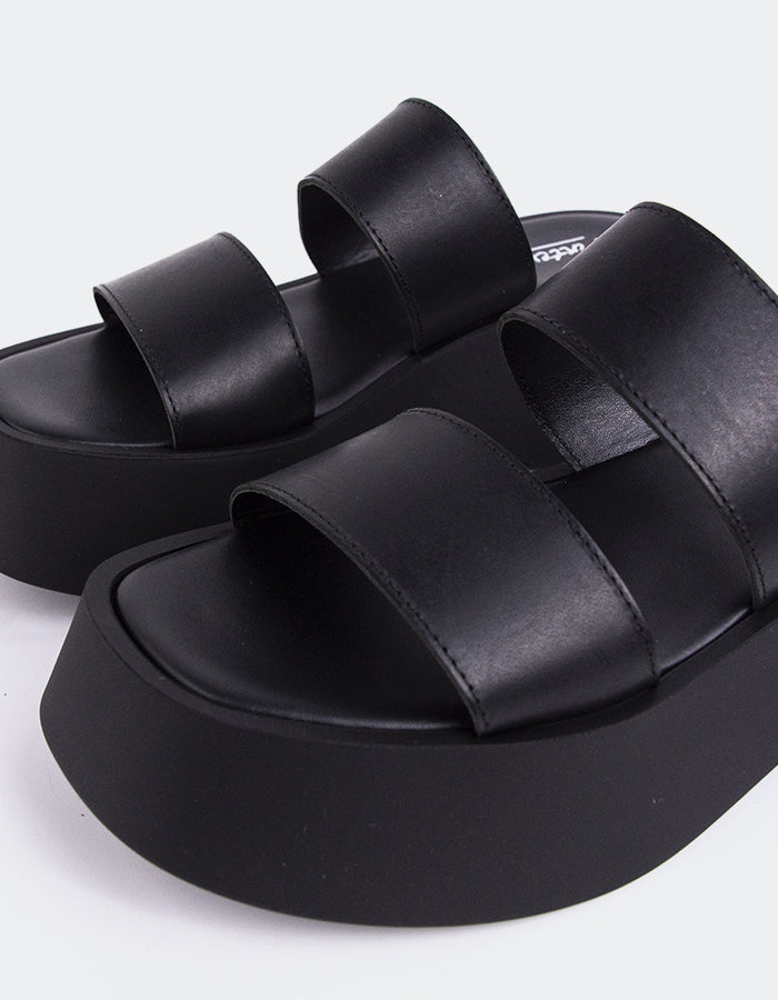 L'INTERVALLE Happy Mule Plateforme Wedge Sandal Noir Leather (7081265332304)