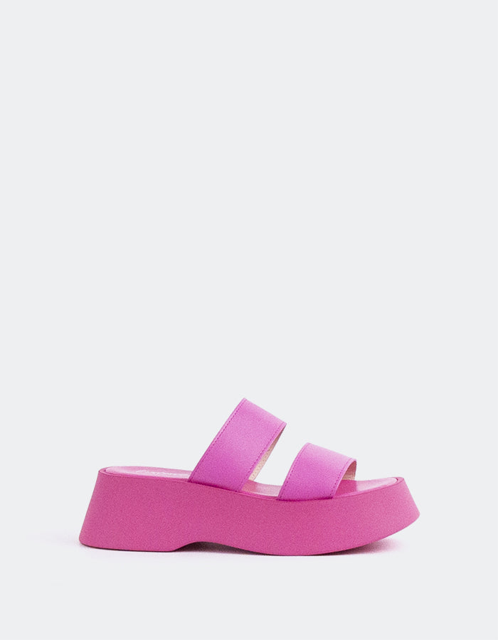 L'INTERVALLE Happy Women's Mule Platform Wedge Sandal Pink Leather