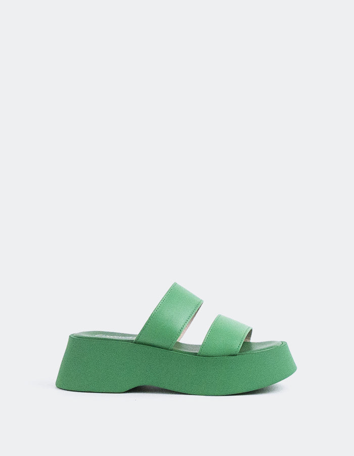 L'INTERVALLE Happy Women's Mule Plateforme Wedge Sandal Vert Leather