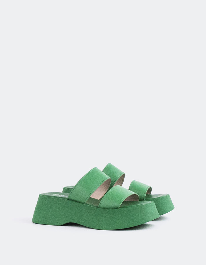 L'INTERVALLE Happy Women's Mule Platform Wedge Sandal Green Leather