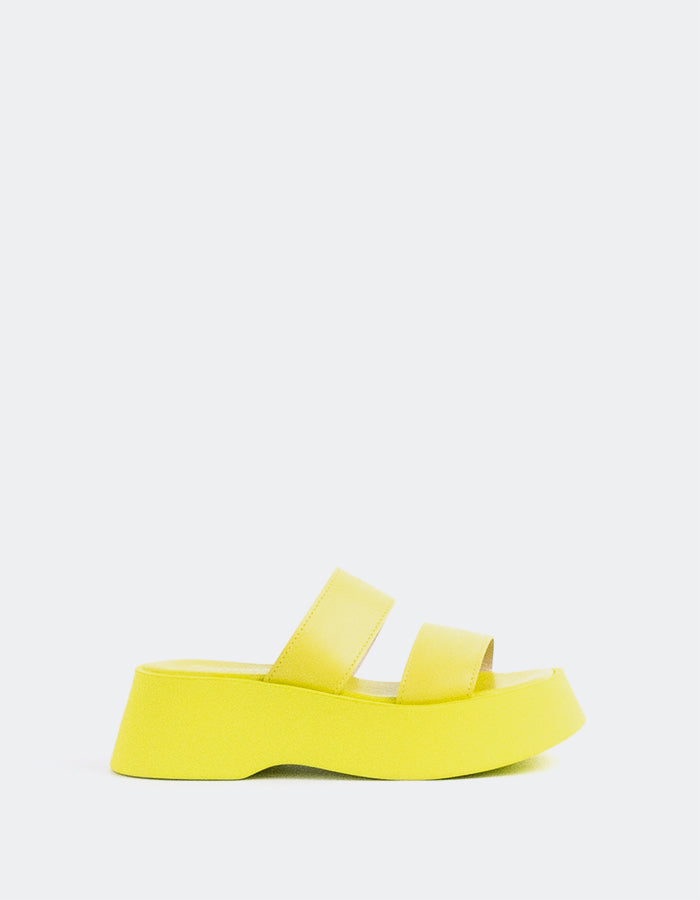 L'INTERVALLE Happy Women's Mule Platform Wedge Sandal Yellow Leather