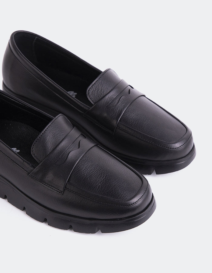 L'INTERVALLE Harmani Women's Penny Loafers Black Leather