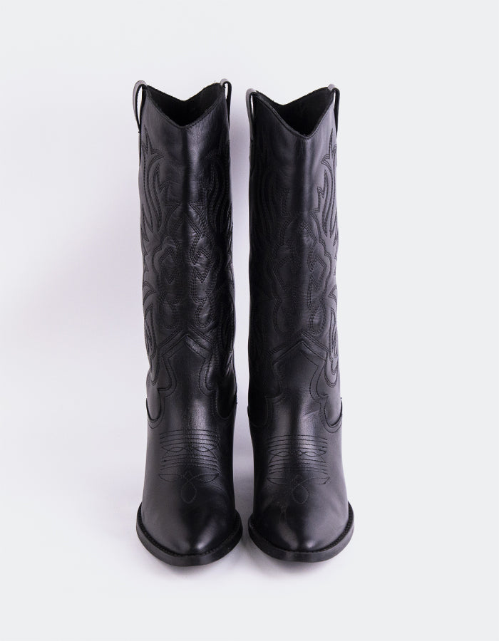 L'INTERVALLE Heimdall Femmes Western Tall Boots Noir Cuir
